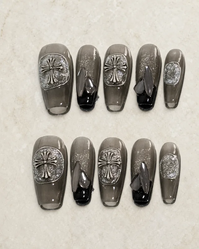 Smoke Gothic Cross Press-On Nails product photograph