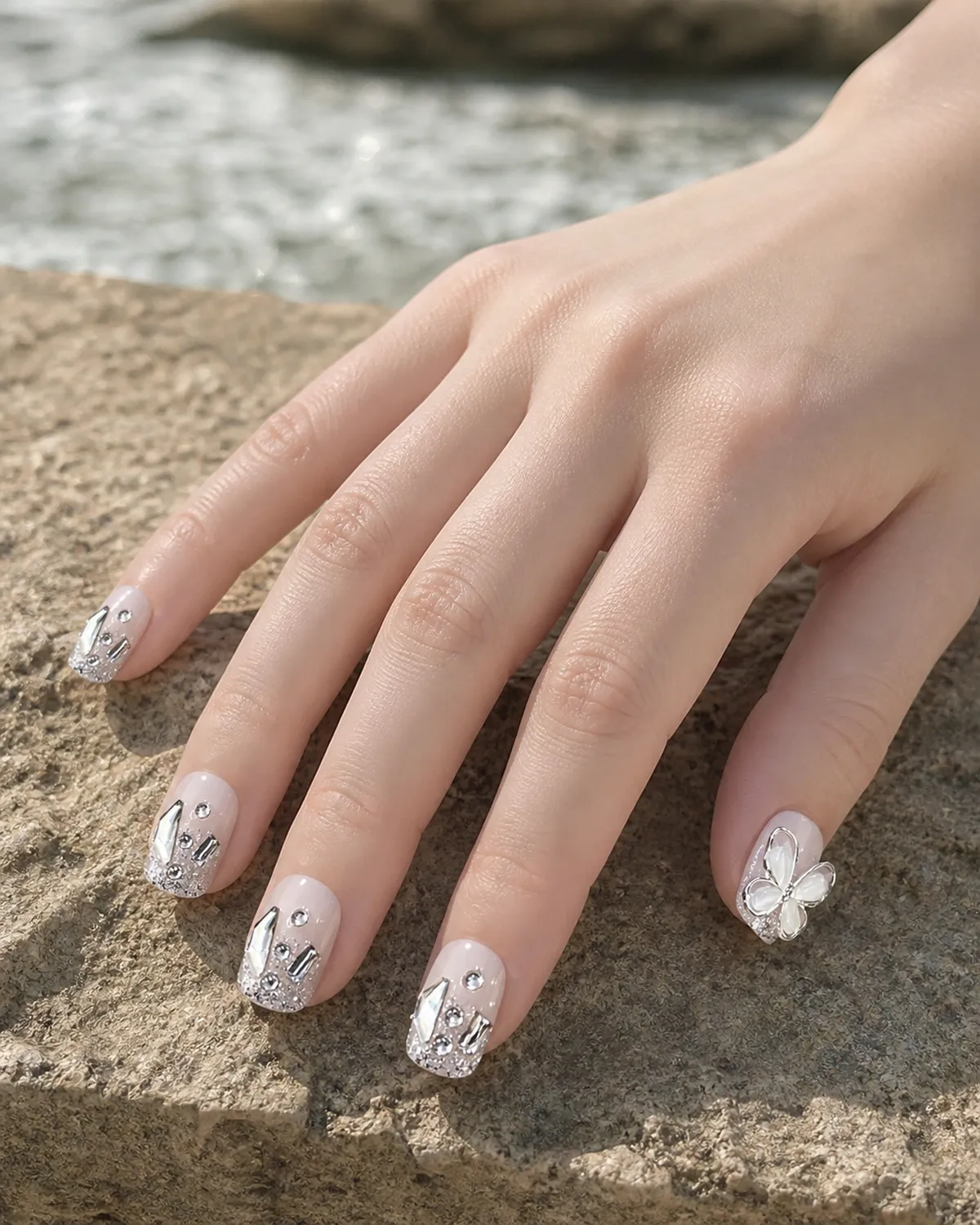 Ice Crystal Butterfly Press-On Nails view 3