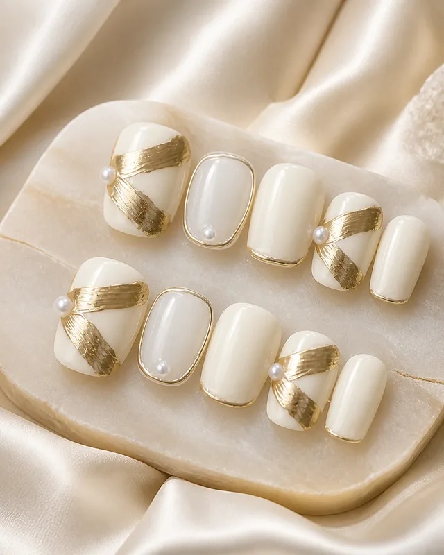 Milky Ribbon Press-On Nails product photograph