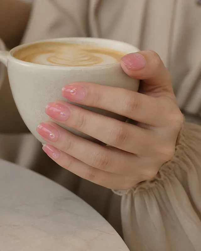 Peach Blush Ombre Press-On Nails worn on hand