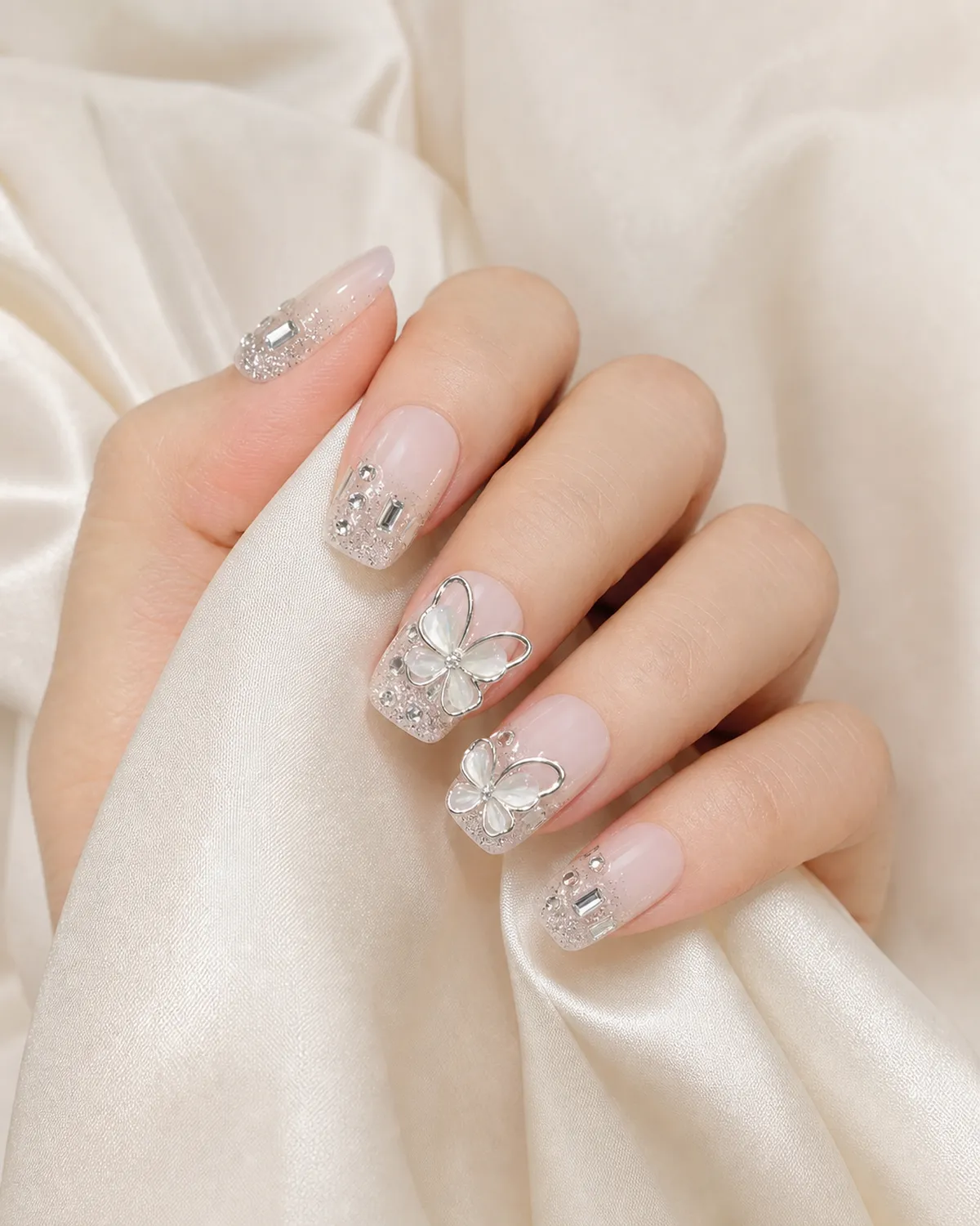 Ice Crystal Butterfly Coffin Press-On Nails view 3