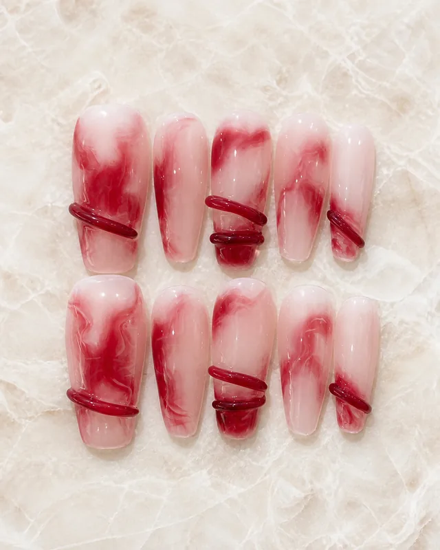 Red Sandalwood Swirl Press-On Nails product photograph