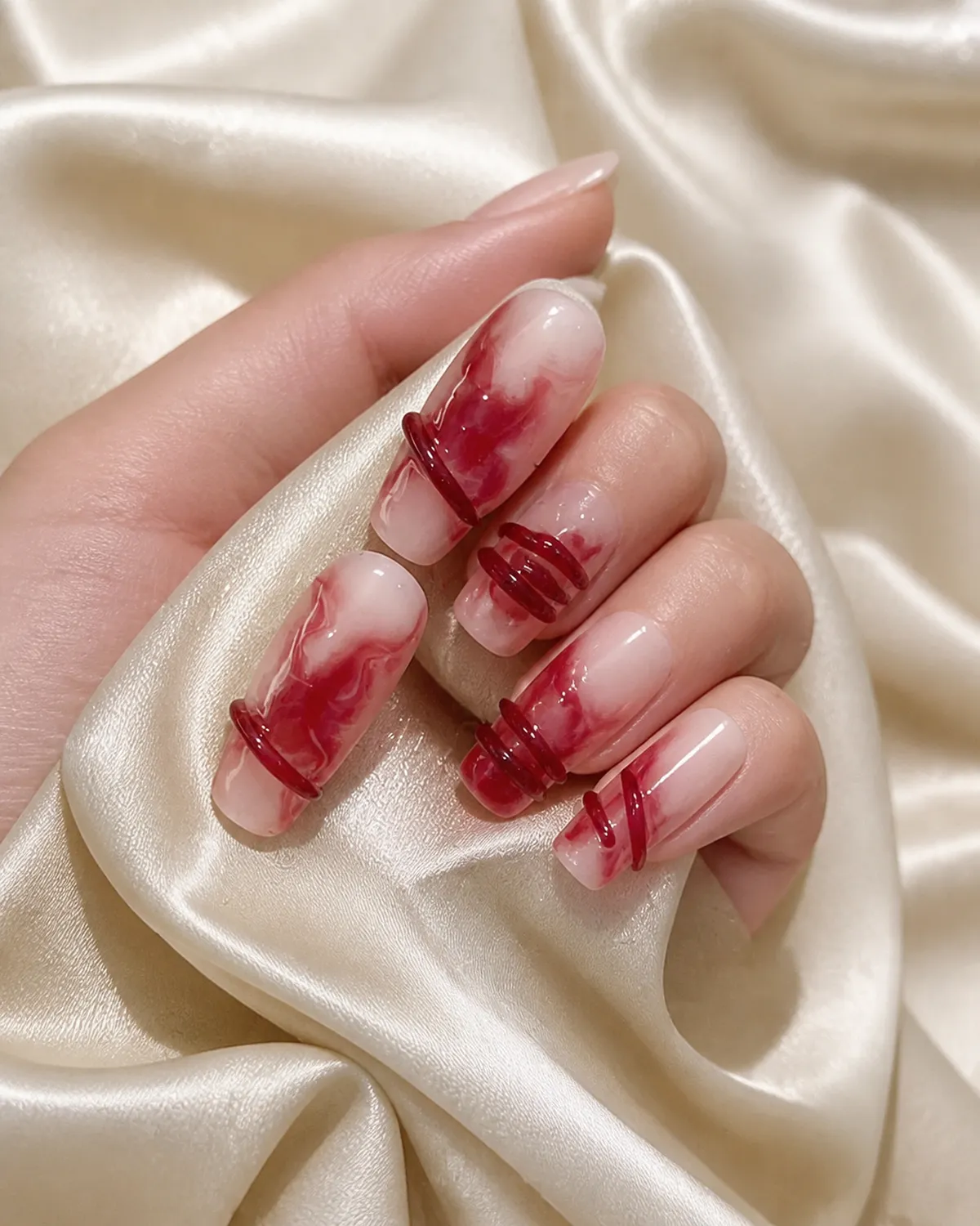 Red Sandalwood Swirl Press-On Nails view 3