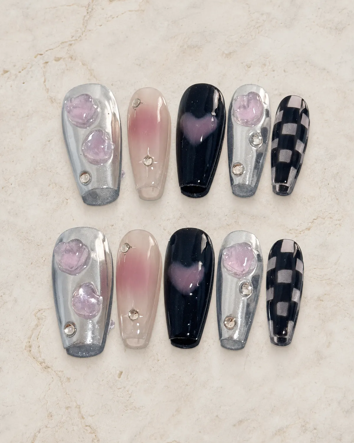 Black & Pink Sweetheart Plaid Press-On Nails product photograph