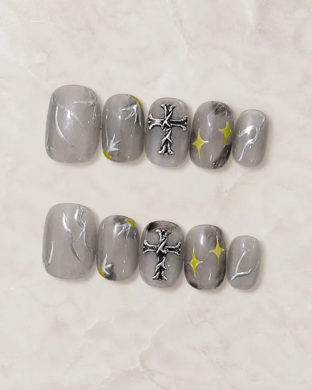 Cool Gray Starburst Press-On Nails product photograph