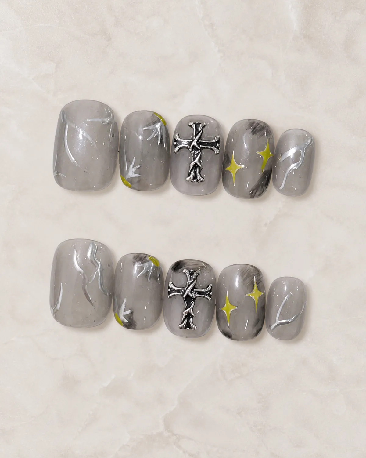 Cool Gray Starburst Press-On Nails product photograph