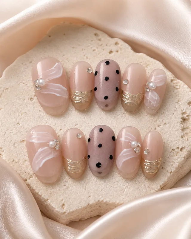 Polka-Dot Ribbon Press-On Nails product photograph