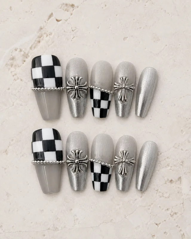Checkerboard Press-On Nails product photograph