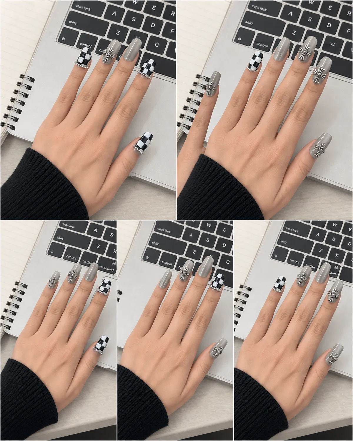 Checkerboard Press-On Nails view 3