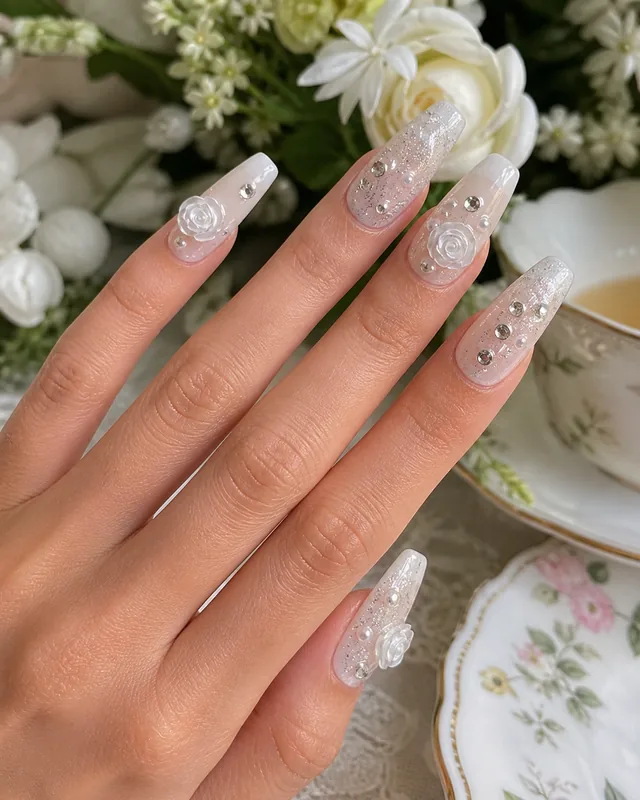 Sculpted Camellia Press-On Nails worn on hand