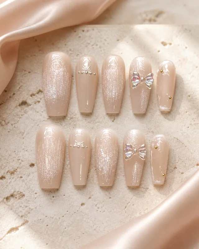 Asymmetric Nude Press-On Nails product photograph