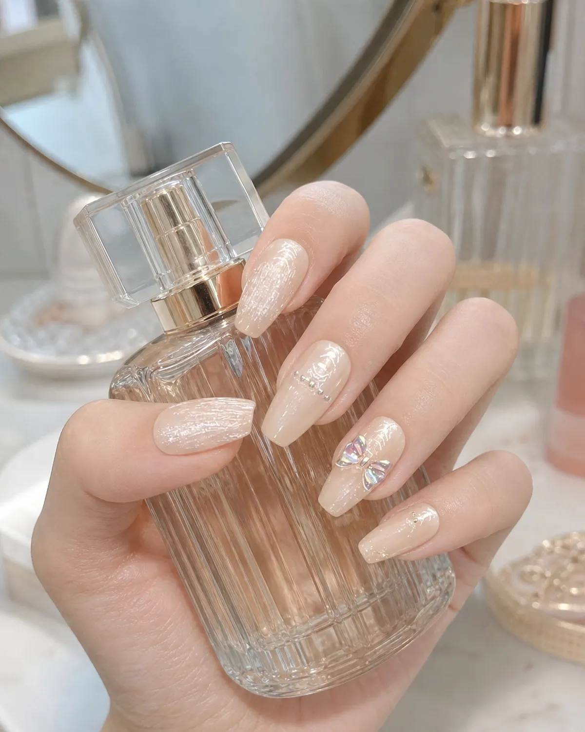 Asymmetric Nude Press-On Nails view 3