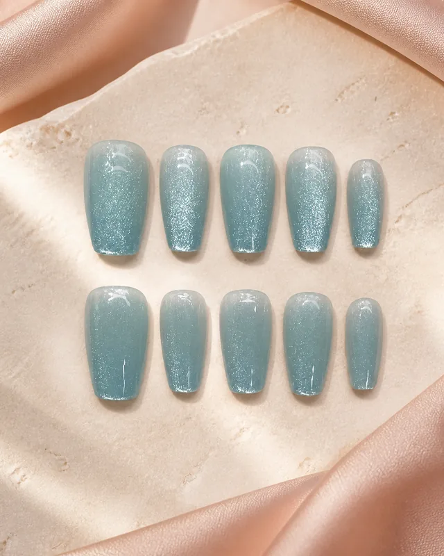 Ice Blue Cat-Eye Press-On Nails product photograph