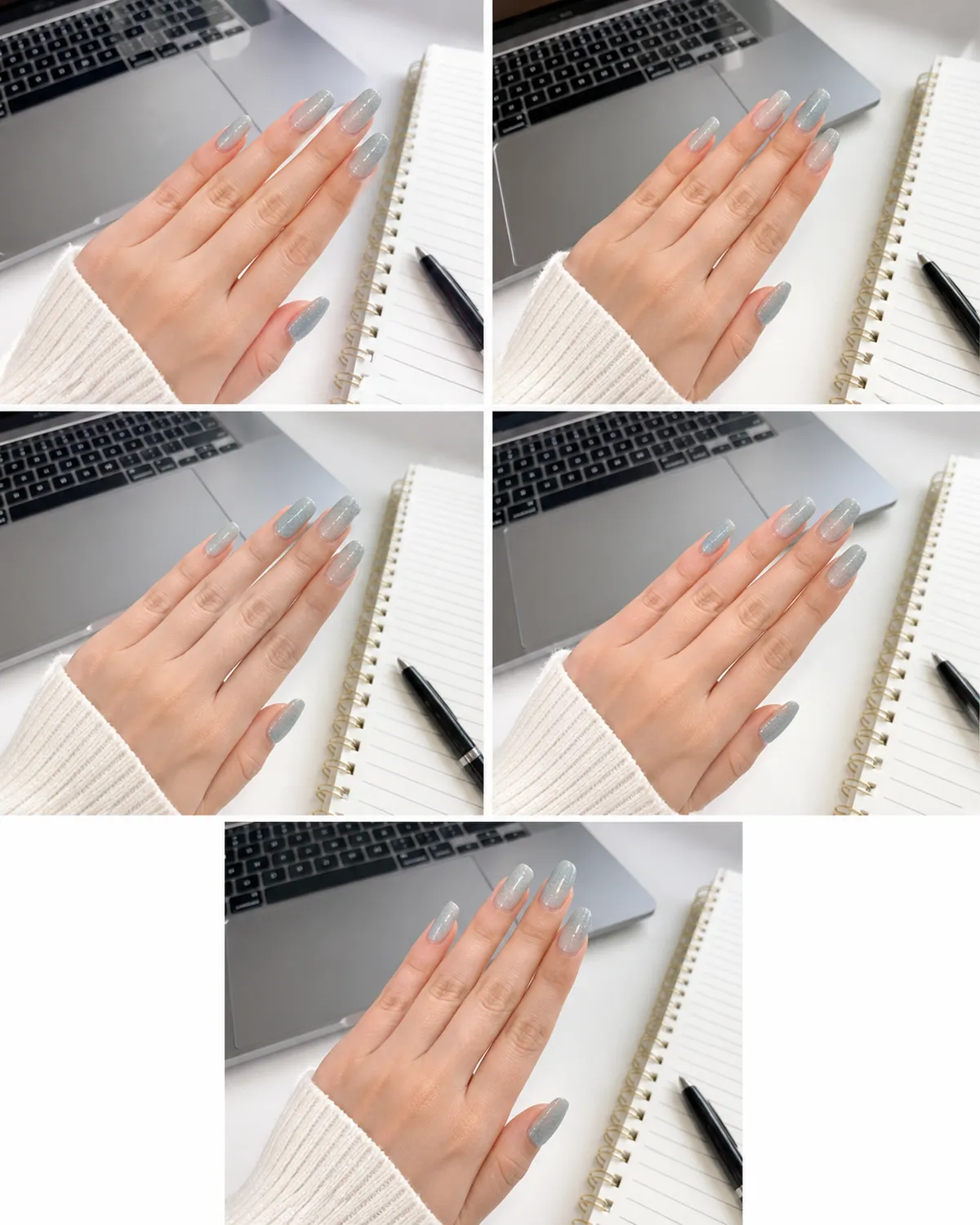 Ice Blue Cat-Eye Press-On Nails view 3