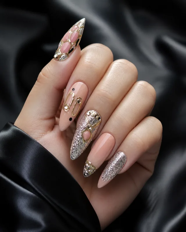 Serpent Plaid Press-On Nails worn on hand
