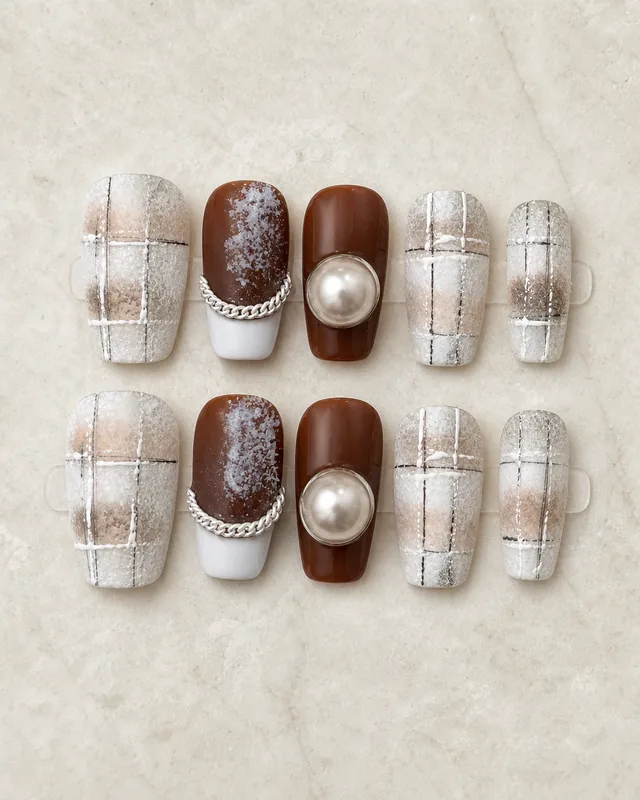 Couture Plaid Press-On Nails product photograph