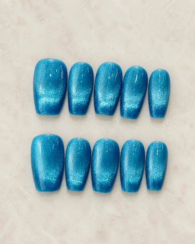 Blue Cat-Eye Press-On Nails product photograph