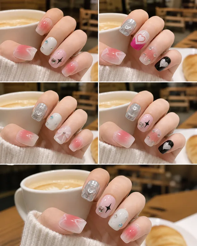 Petite Heart Press-On Nails worn on hand