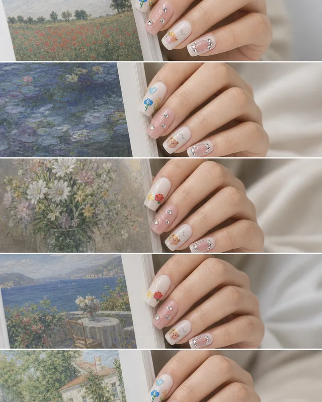 Floral Bear Press-On Nails worn on hand