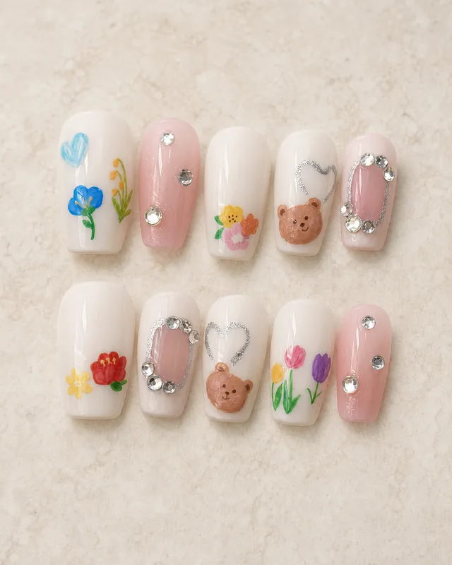 Floral Bear Press-On Nails product photograph